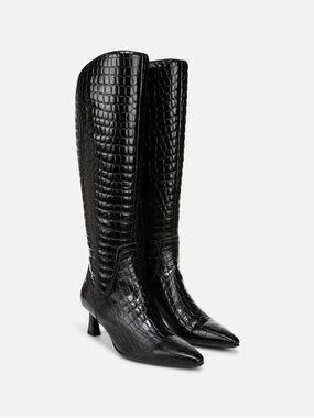 Black Croco Leather - DEESHA KNEE HIGH BOOT